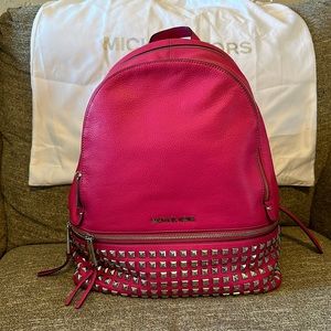 💖 Michael Kors Rhea Zip Large Studded Leather Backpack - Raspberry 💖